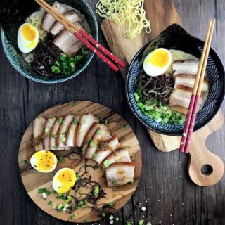 Tonkotsu Ramen with Pork Belly Chashu: Even though it takes a while to prepare everything from scratch, nothing beats the satisfaction of sitting down for a family meal of home-made MSG-free Japanese Chashu Ramen in a collagen-rich pork bone broth.