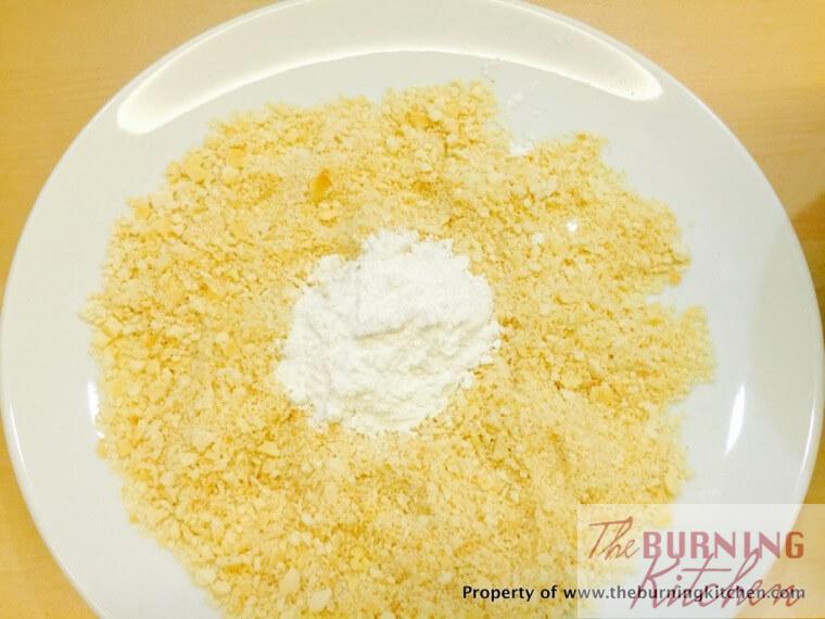 Mixing crushed graham cracker powder with rice flour
